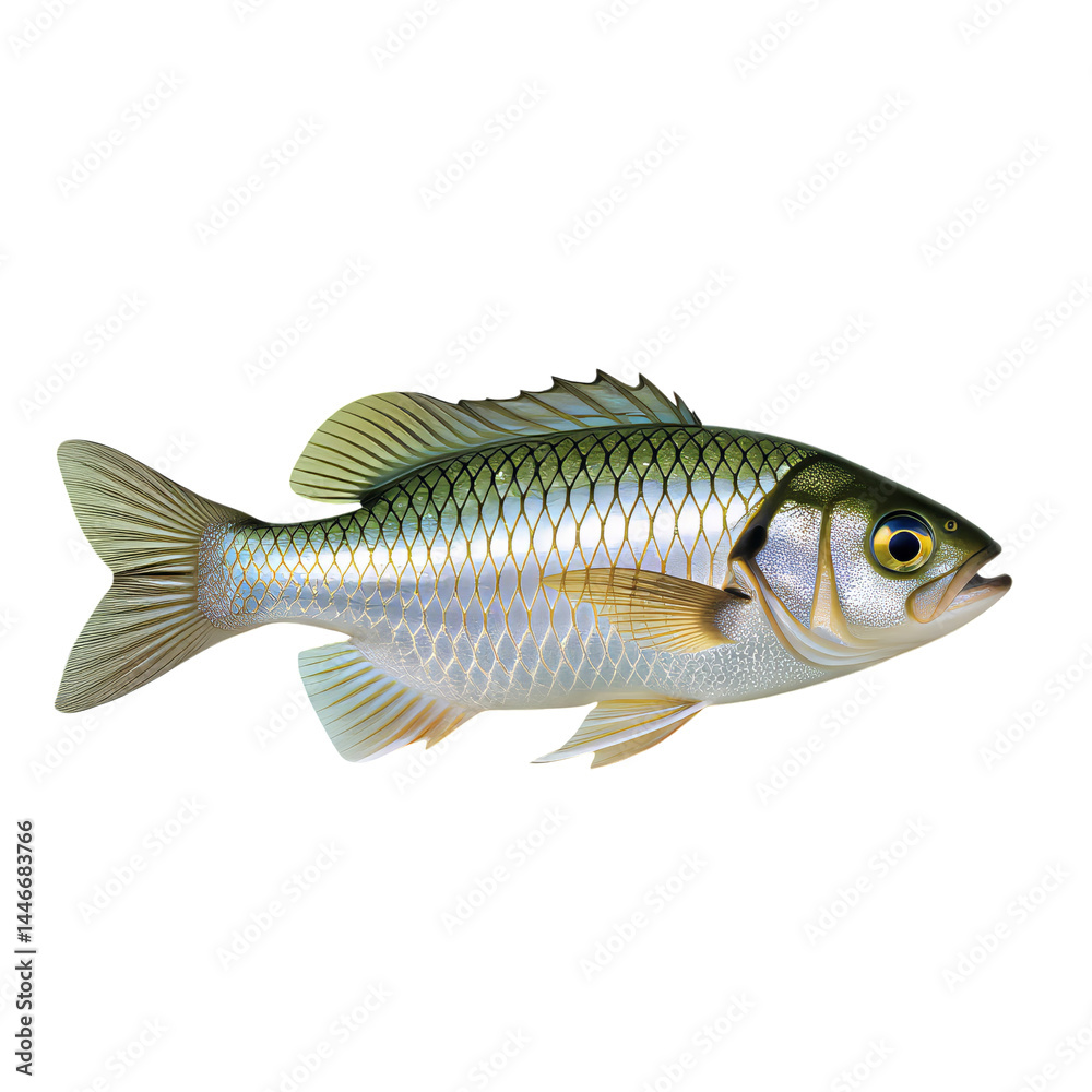 Fototapeta premium Scaled Fish Illustration, Detailed Scales, Transparent Background