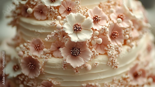 Exquisite wedding cake adorned with delicate handmade sugar flower decorations