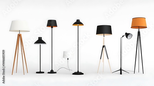 a set of floor lamps on a white background