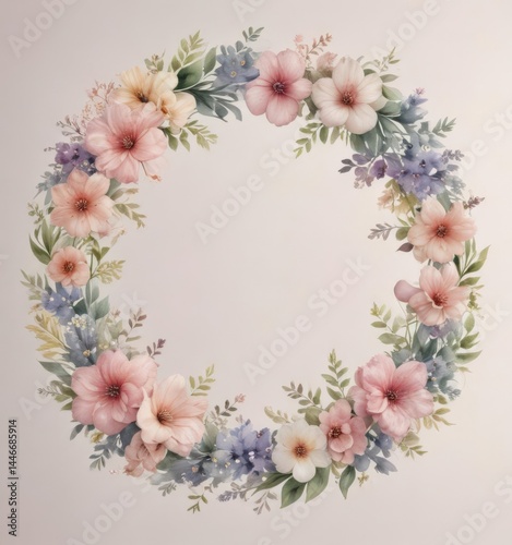 Wallpaper Mural Delicate watercolor floral wreath, soft petal patterns  , summer, antique, pink Torontodigital.ca