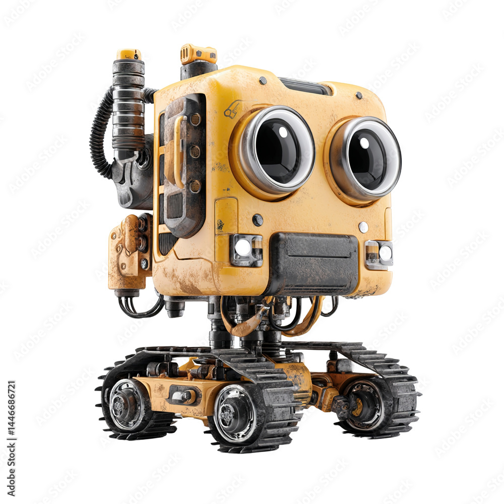 Adorable Rusty Retro Robot with Big Eyes - 3D Render Adorable Rusty Retro Robot with Big Eyes - 3D Render