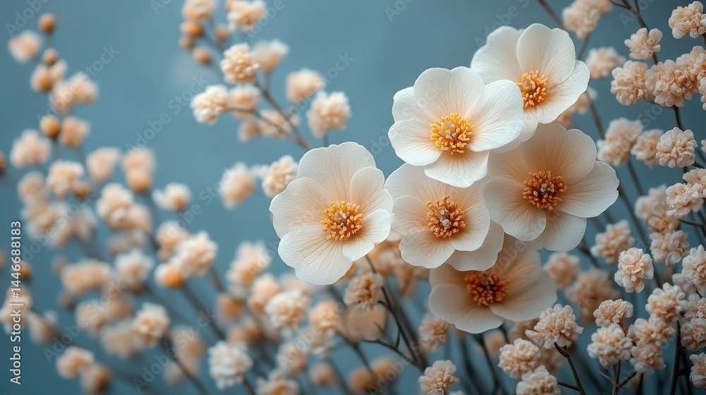 Elegant blossom portrait: White petals, textural tiny blooms for refined design Elegant blossom portrait: White petals, textural tiny blooms for refined design