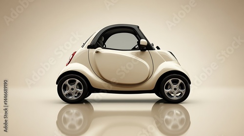 A Small Two Seater Electric Car Is On Display