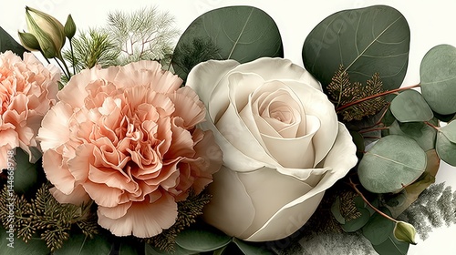 Elegant Rose and Carnation Floral Arrangement  Soft Watercolor Style