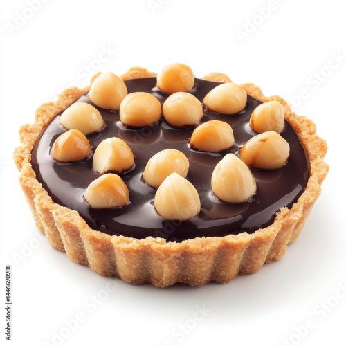 a macadamia nut and dark chocolate tart with a smooth chocolate ganache