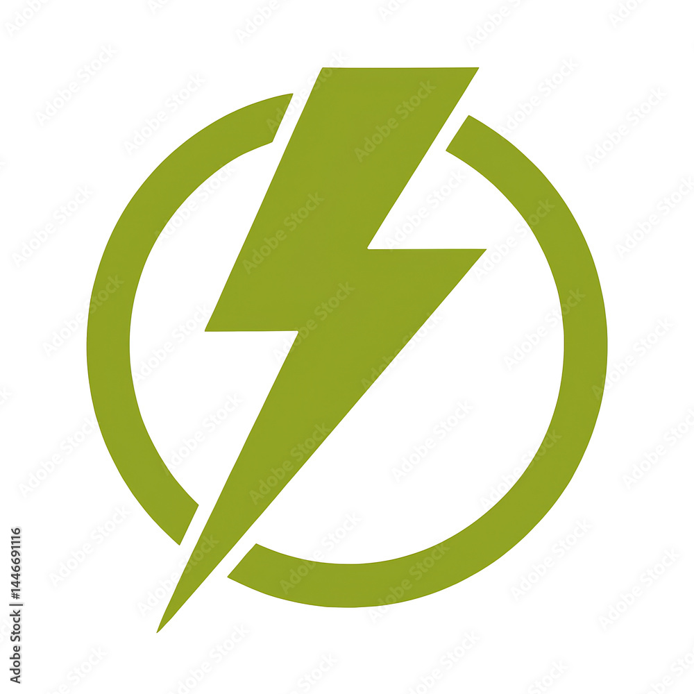 A green lightning bolt inside a broken green circle on a transparent background. A green lightning bolt inside a broken green circle on a transparent background.
