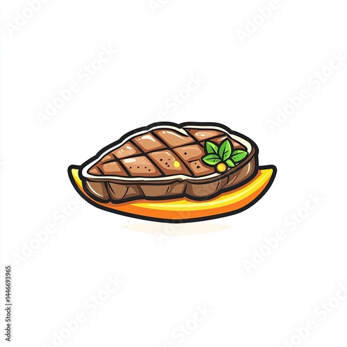 Grilled Steak with Herbs on Orange Plate Pixel Art Illustration photo