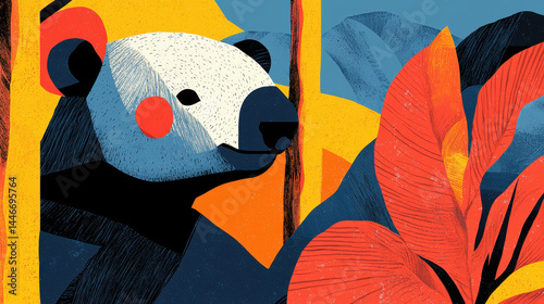 An adorable koala illustration looks to the left amidst colorful foliage, leaving a copy space in the middle for text or other creative elements to be added.
