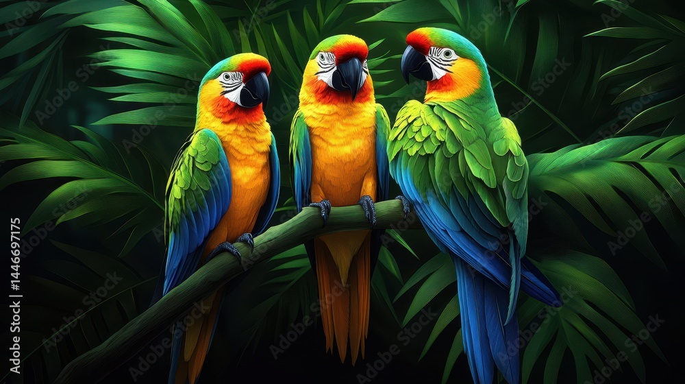 Vibrant tropical parrots in a pixelated jungle display, showcasing exotic wildlife and unique digital artistry within a lush environment and bright colors Vibrant tropical parrots in a pixelated jungle display, showcasing exotic wildlife and unique digital artistry within a lush environment and bright colors