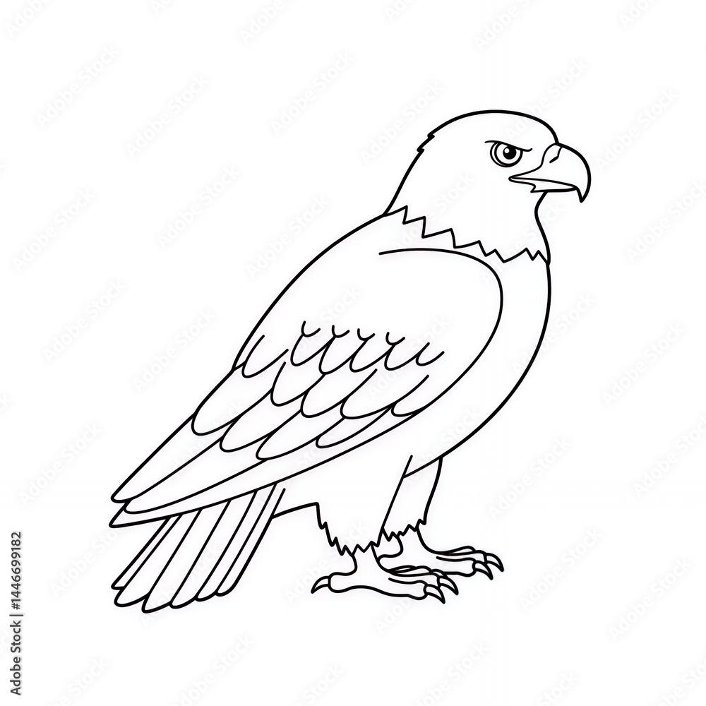 Obraz premium Majestic bird of prey illustration standing eagle in profile black and white