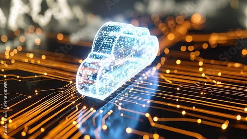 Secure Digital Cloud Technology with Glowing Circuit Data Streams