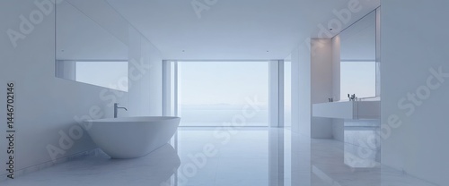 Serene Minimalist Bathroom with Ocean View