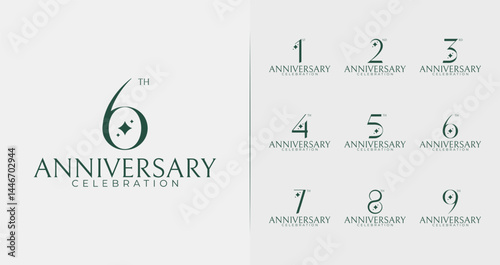 Elegant anniversary logo design. 1, 2, 3, 4, 5, 6, 7, 8, 9, birthday symbol with star and minimal concept