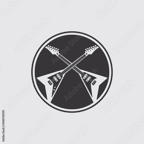 Vintage Guitar Label Logo with Music Festival Text for Event and Brand Identity