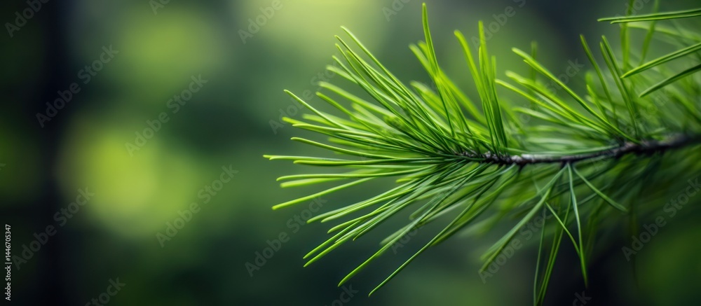 Captivating close-up of vibrant green pine needles against a blurred forest backdrop Captivating close-up of vibrant green pine needles against a blurred forest backdrop