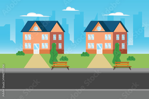 Housing area Concept. Colored flat vector illustration isolated