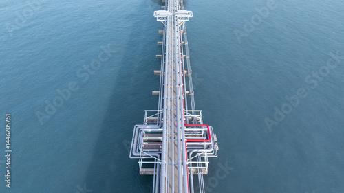 Aerial view industrial oil and gas pipeline system, Energy industry pipeline structure oil and gas refinery, Industrial pipeline system petrochemical plant refinery, Petrochemical pipeline network.
