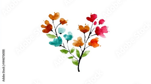 Watercolor Heart Shaped Floral Arrangement  Romantic  Botanical Illustration  Soft Hues  M