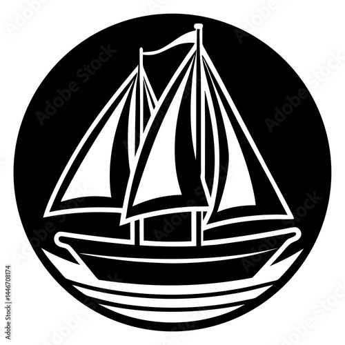Vintage Sailboat Icon in Circular Frame - Nautical Design Vector