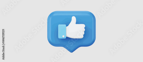 3D Render of a Blue Thumbs Up Like Button Icon
