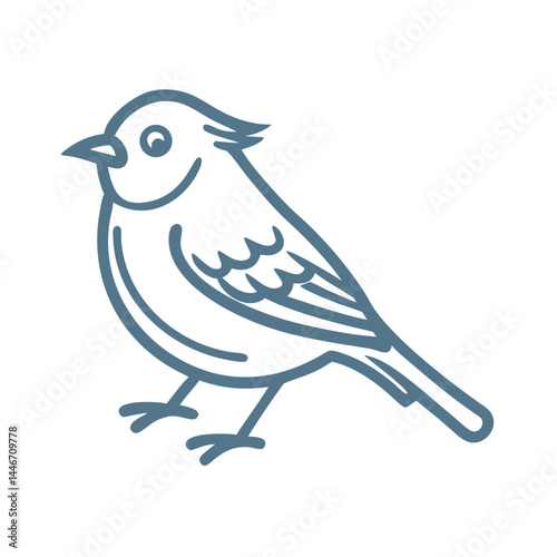 Ruby-crowned Kinglet Bird Line Art Illustration
