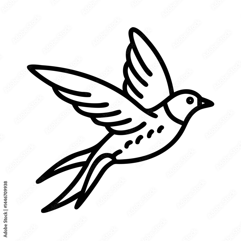 Obraz premium Barn Swallow Flying Outline Icon, Vector Illustration