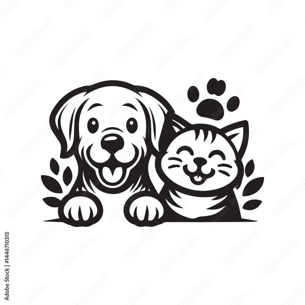 Obraz premium Cat and Dog Pet Shop Logo – Cute Animal Mascot Design for Pet Store Branding