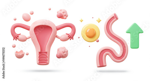 Uterus, fallopian tubes, ovum, and increasing fertility rate represented in 3d