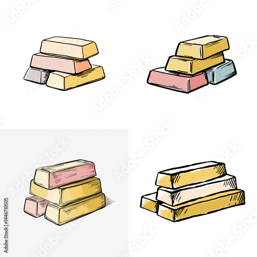 Illustration of stacked gold bars, ideal for finance, investment, banking, savings, or precious metals concepts in editorial and marketing visuals.

