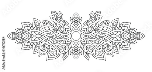 Intricate Black and White Floral Mandala Design Element