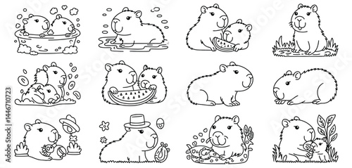 Adorable Capybara Illustrations Line Art Set for Kids