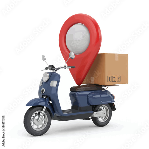 Scooter Delivery Service with Package and Location Pin