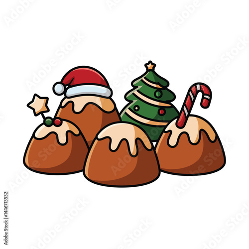 Christmas Pudding Treats with Santa Hat and Candy Cane