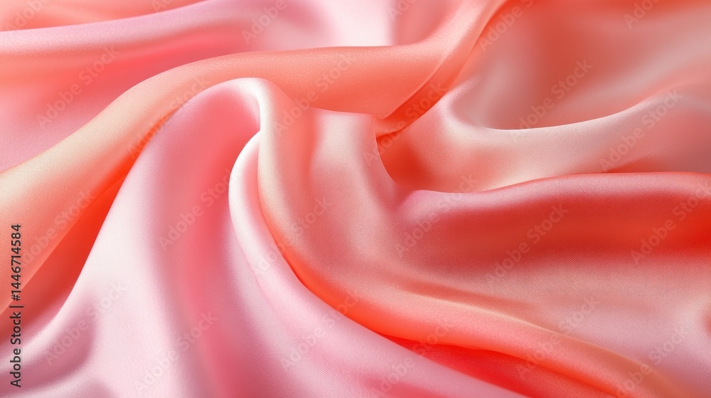 Fototapeta premium Soft, peachy-coral silk fabric's flowing folds.