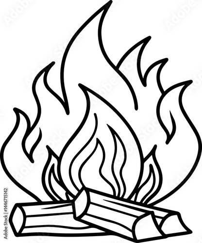 burning wood outline vector illustration line art coloring book page