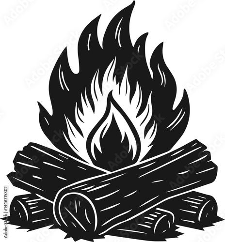 burning wood silhouette vector illustration