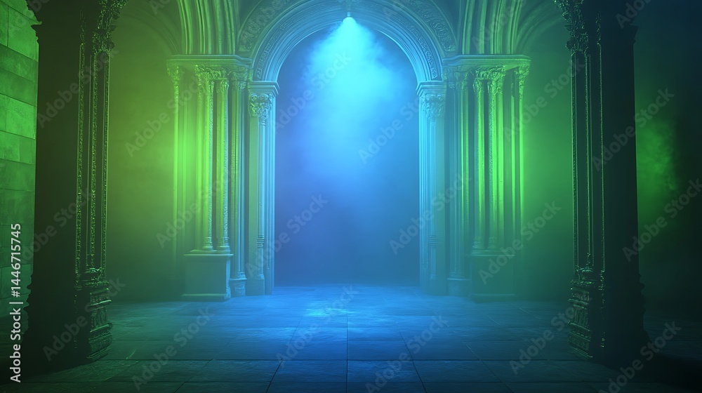 Obraz premium Gothic Hallway, Glowing Light