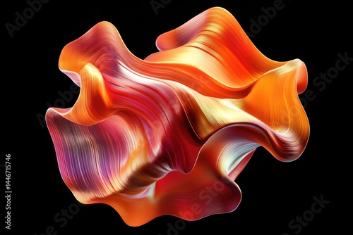 Dynamic flowing fluid form suspended midair, vivid saturated colors, modern futuristic 3D abstract design