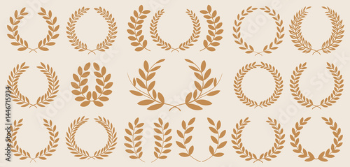 Collection of Golden Laurel Wreaths and Branches