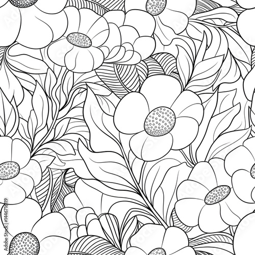 seamless pattern with flowers coloring page 