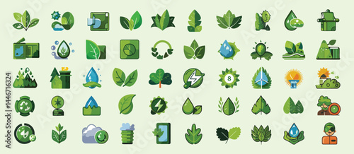 Collection of Green Eco Icons for Sustainability