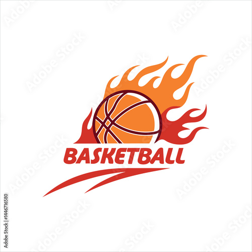 Flaming Basketball Logo with Bold Typography
