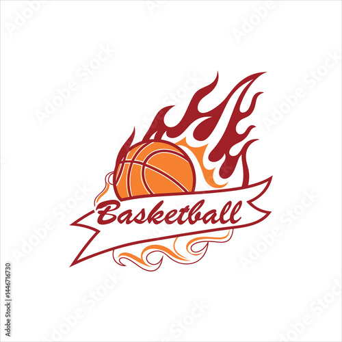 Flaming Basketball Logo with Bold Typography