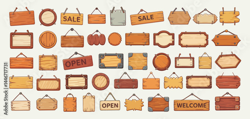 Collection of Cartoon Wooden Hanging Signs for Sale and Open