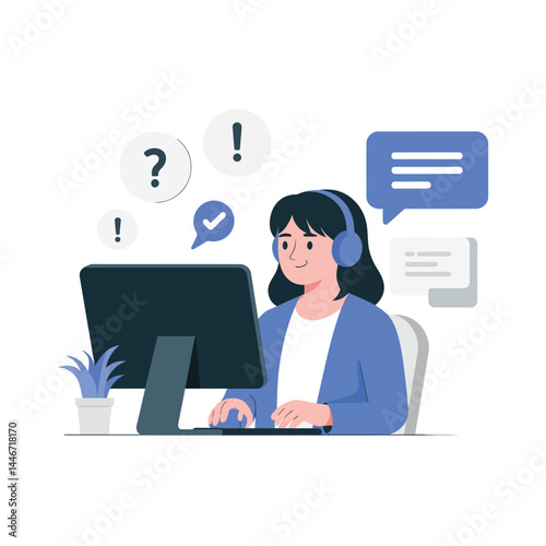 Friendly Customer Service Representative Working on Computer