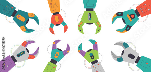 Colorful Robotic Arms Collection for Technology Concepts
