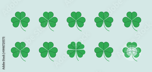 Collection of Green Shamrocks and Four Leaf Clover