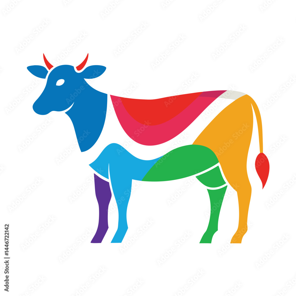 Fototapeta premium Silhouette-color-cow-logo-icon-vector-illustration 