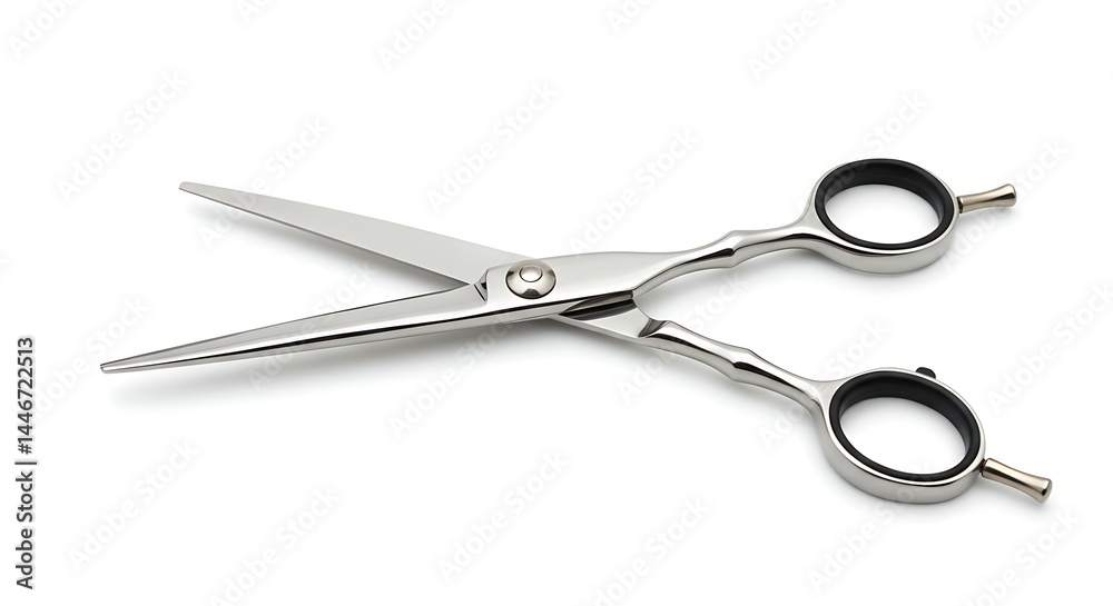 Close-up shot of professional hair-cutting scissors isolated on a white background. Close-up shot of professional hair-cutting scissors isolated on a white background.