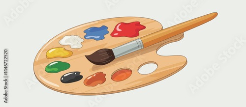 Artists Wooden Palette with Paint and Brush